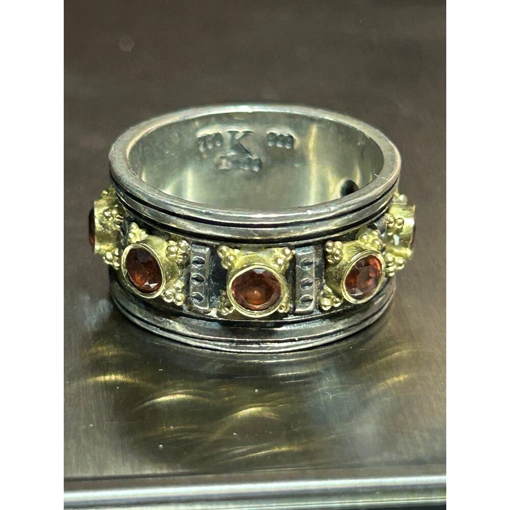 VTG Konstantino 925 & 18k yellow gold garnet Greece Byzantine handcrafted ring